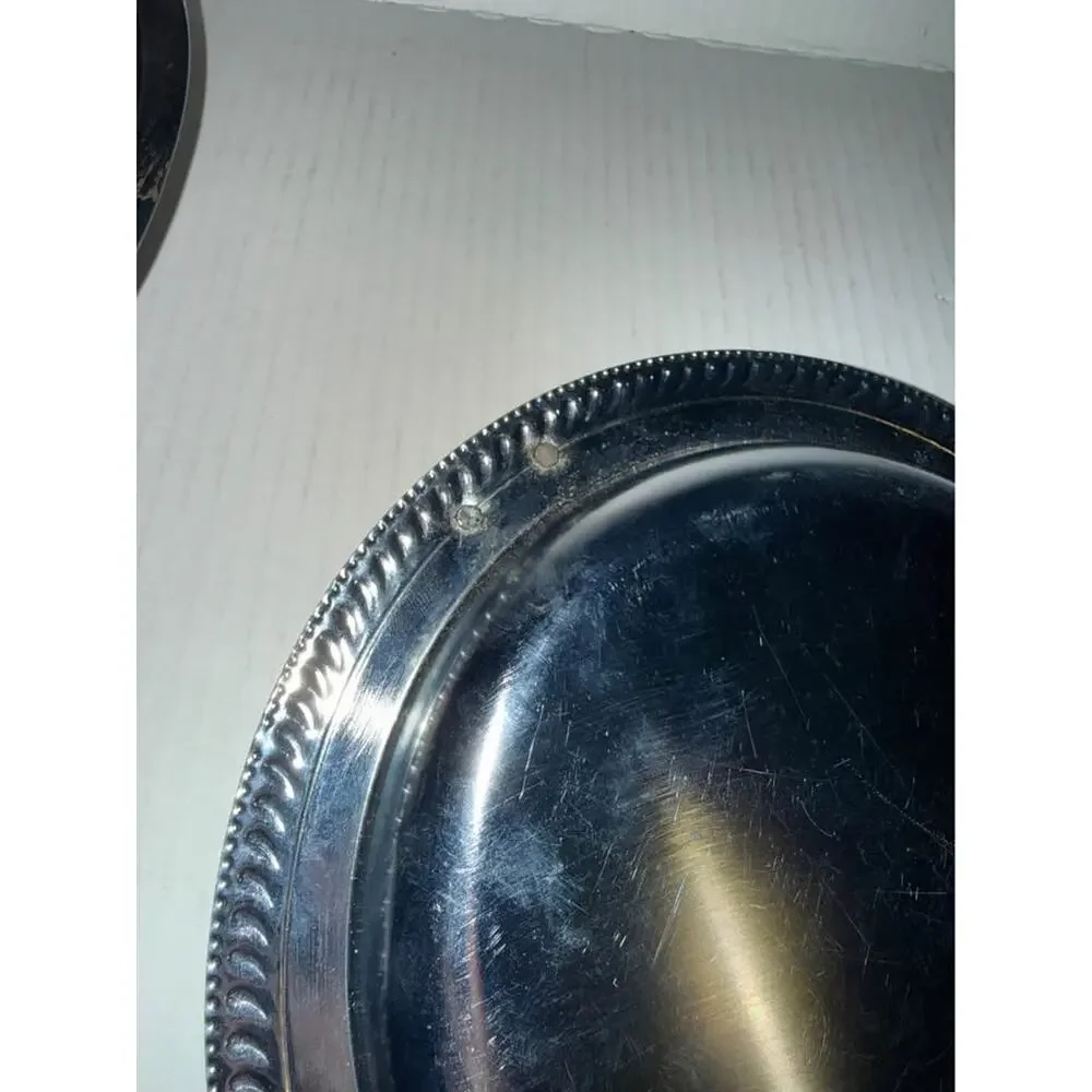 Vintage Silver-Toned Round Serving Tray with Ornate Handle